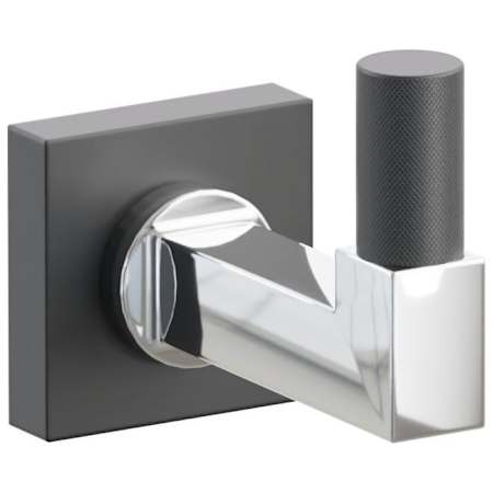Emtek SELECT Single Robe Hook with Polished Chrome Square Stem and Choice of Small Square Rose/Knurled Tip Finish Flat Black Rosette / Polished Chrome Stem / Flat Black Tip