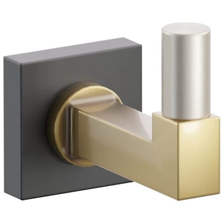Emtek SELECT Single Robe Hook with Flat Black Small Square Rose, Satin Nickel Smooth Tip, and Choice of Square Stem Finish Flat Black Rosette / French Antique Stem / Satin Nickel Tip