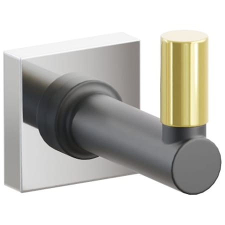 Emtek SELECT Single Robe Hook with Polished Chrome Small Square Rose, Unlacquered Brass Smooth Tip, and Choice of Round Stem Finish Polished Chrome Rosette / Flat Black Stem / Unlacquered Brass Tip