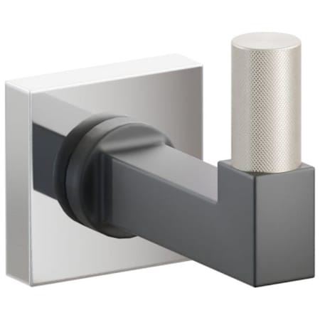 Emtek SELECT Single Robe Hook with Polished Chrome Small Square Rose, Satin Nickel Knurled Tip, and Choice of Square Stem Finish Polished Chrome Rosette / Flat Black Stem / Satin Nickel Tip