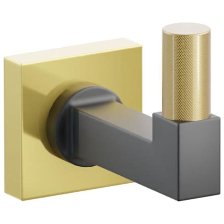 Emtek SELECT Single Robe Hook with Unlacquered Brass Small Square Rose, French Antique Knurled Tip, and Choice of Square Stem Finish Unlacquered Brass Rosette / Flat Black Stem / French Antique Tip