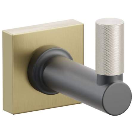 Emtek SELECT Single Robe Hook with Satin Brass Small Square Rose, Satin Nickel Knurled Tip, and Choice of Round Stem Finish Satin Brass Rosette / Flat Black Stem / Satin Nickel Tip