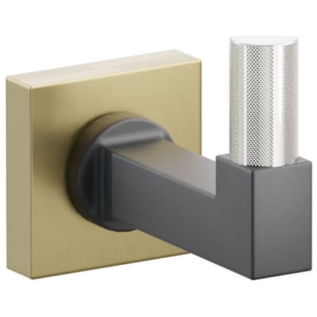 Emtek SELECT Single Robe Hook with Satin Brass Small Square Rose, Polished Nickel Knurled Tip, and Choice of Square Stem Finish Satin Brass Rosette / Flat Black Stem / Polished Nickel Tip