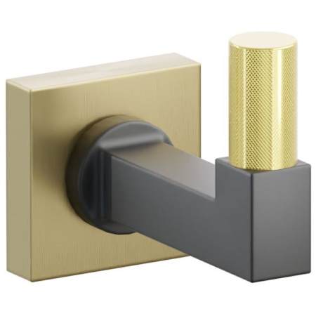 Emtek SELECT Single Robe Hook with Satin Brass Small Square Rose, Unlacquered Brass Knurled Tip, and Choice of Square Stem Finish Satin Brass Rosette / Flat Black Stem / Unlacquered Brass Tip