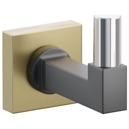 Emtek SELECT Single Robe Hook with Satin Brass Small Square Rose, Polished Chrome Smooth Tip, and Choice of Square Stem Finish Satin Brass Rosette / Flat Black Stem / Polished Chrome Tip