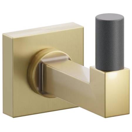 Emtek SELECT Single Robe Hook with Satin Brass Small Square Rose, Flat Black Knurled Tip, and Choice of Square Stem Finish Satin Brass Rosette / French Antique Stem / Flat Black Tip
