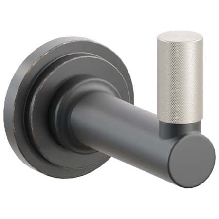 Emtek SELECT Single Robe Hook with Oil Rubbed Bronze Step Disc Rose, Satin Nickel Knurled Tip, and Choice of Round Stem Finish Oil Rubbed Bronze Rosette / Flat Black Stem / Satin Nickel Tip