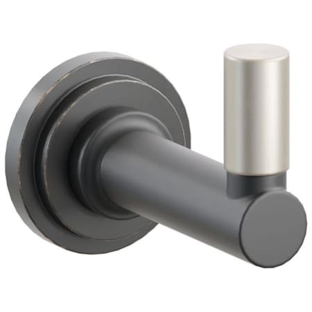 Emtek SELECT Single Robe Hook with Oil Rubbed Bronze Step Disc Rose, Satin Nickel Smooth Tip, and Choice of Round Stem Finish Oil Rubbed Bronze Rosette / Flat Black Stem / Satin Nickel Tip