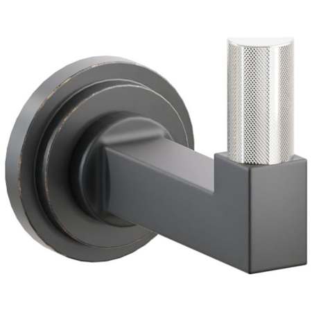 Emtek SELECT Single Robe Hook with Oil Rubbed Bronze Step Disc Rose, Polished Nickel Knurled Tip, and Choice of Square Stem Finish Oil Rubbed Bronze Rosette / Flat Black Stem / Polished Nickel Tip