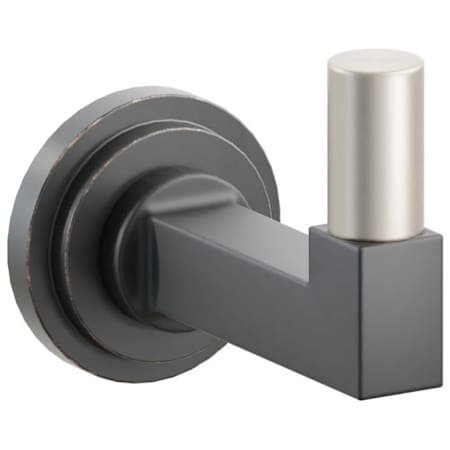 Emtek SELECT Single Robe Hook with Oil Rubbed Bronze Step Disc Rose, Satin Nickel Smooth Tip, and Choice of Square Stem Finish Oil Rubbed Bronze Rosette / Flat Black Stem / Satin Nickel Tip
