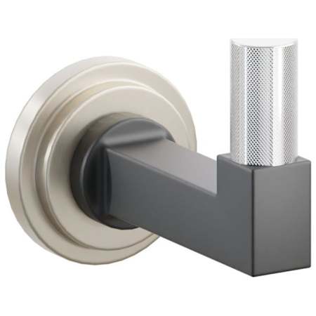 Emtek SELECT Single Robe Hook with Satin Nickel Step Disc Rose, Polished Chrome Knurled Tip, and Choice of Square Stem Finish Satin Nickel Rosette / Flat Black Stem / Polished Chrome Tip