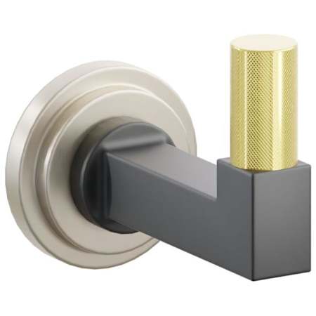 Emtek SELECT Single Robe Hook with Satin Nickel Step Disc Rose, Unlacquered Brass Knurled Tip, and Choice of Square Stem Finish Satin Nickel Rosette / Flat Black Stem / Unlacquered Brass Tip