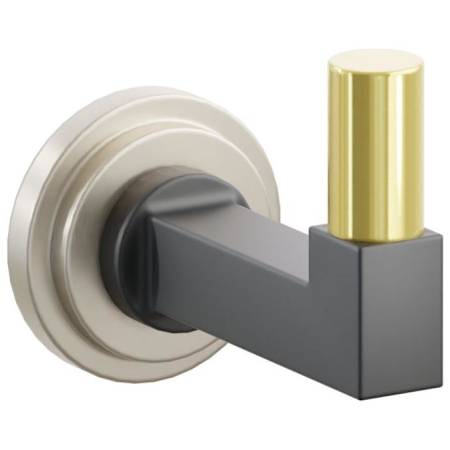 Emtek SELECT Single Robe Hook with Satin Nickel Step Disc Rose, Unlacquered Brass Smooth Tip, and Choice of Square Stem Finish Satin Nickel Rosette / Flat Black Stem / Unlacquered Brass Tip