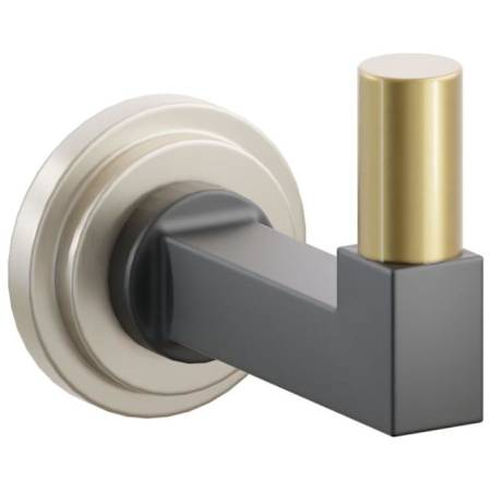Emtek SELECT Single Robe Hook with Satin Nickel Step Disc Rose, French Antique Smooth Tip, and Choice of Square Stem Finish Satin Nickel Rosette / Flat Black Stem / French Antique Tip