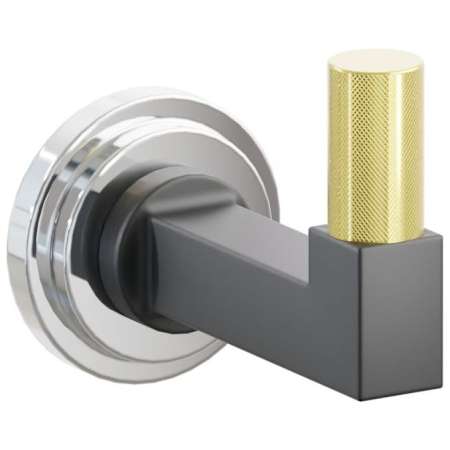 Emtek SELECT Single Robe Hook with Polished Chrome Step Disc Rose, Unlacquered Brass Knurled Tip, and Choice of Square Stem Finish Polished Chrome Rosette / Flat Black Stem / Unlacquered Brass Tip