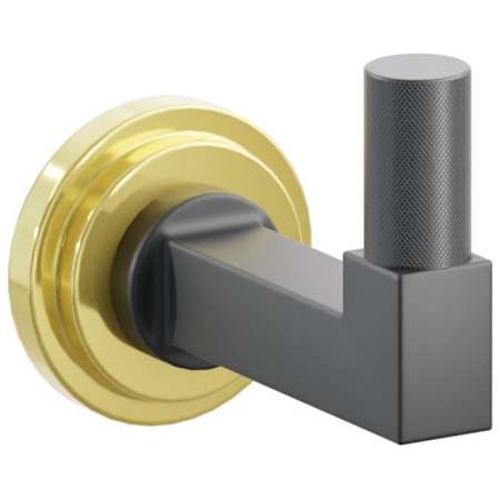 Emtek SELECT Single Robe Hook with Unlacquered Brass Step Disc Rose, Oil Rubbed Bronze Knurled Tip, and Choice of Square Stem Finish Unlacquered Brass Rosette / Flat Black Stem / Oil Rubbed Bronze Tip