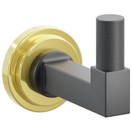 Emtek SELECT Single Robe Hook with Unlacquered Brass Step Disc Rose and Choice of Square Stem/Knurled Tip Finish Unlacquered Brass Rosette / Flat Black Stem / Flat Black Tip