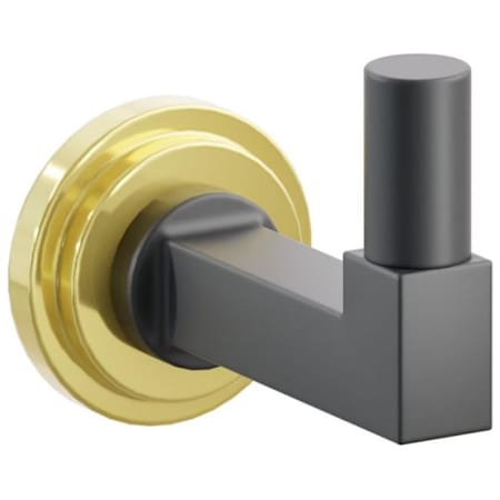 Emtek SELECT Single Robe Hook with Unlacquered Brass Step Disc Rose and Choice of Square Stem/Smooth Tip Finish Unlacquered Brass Rosette / Flat Black Stem / Flat Black Tip