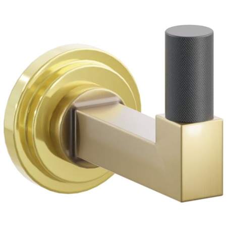 Emtek SELECT Single Robe Hook with Unlacquered Brass Step Disc Rose, Flat Black Knurled Tip, and Choice of Square Stem Finish Unlacquered Brass Rosette / French Antique Stem / Flat Black Tip