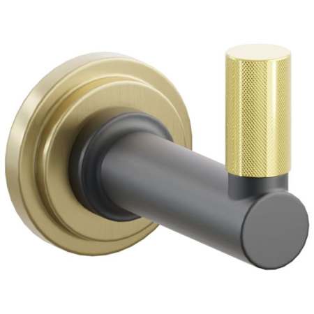 Emtek SELECT Single Robe Hook with Satin Brass Step Disc Rose, Unlacquered Brass Knurled Tip, and Choice of Round Stem Finish Satin Brass Rosette / Flat Black Stem / Unlacquered Brass Tip