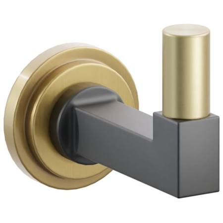 Emtek SELECT Single Robe Hook with French Antique Step Disc Rose, Satin Brass Smooth Tip, and Choice of Square Stem Finish French Antique Rosette / Flat Black Stem / Satin Brass Tip