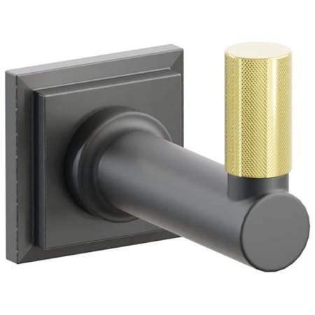 Emtek SELECT Single Robe Hook with Oil Rubbed Bronze Step Square Rose, Unlacquered Brass Knurled Tip, and Choice of Round Stem Finish Oil Rubbed Bronze Rosette / Flat Black Stem / Unlacquered Brass Tip