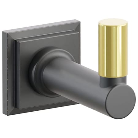 Emtek SELECT Single Robe Hook with Oil Rubbed Bronze Step Square Rose, Unlacquered Brass Smooth Tip, and Choice of Round Stem Finish Oil Rubbed Bronze Rosette / Flat Black Stem / Unlacquered Brass Tip