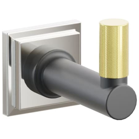 Emtek SELECT Single Robe Hook with Polished Nickel Step Square Rose, Unlacquered Brass Knurled Tip, and Choice of Round Stem Finish Polished Nickel Rosette / Flat Black Stem / Unlacquered Brass Tip