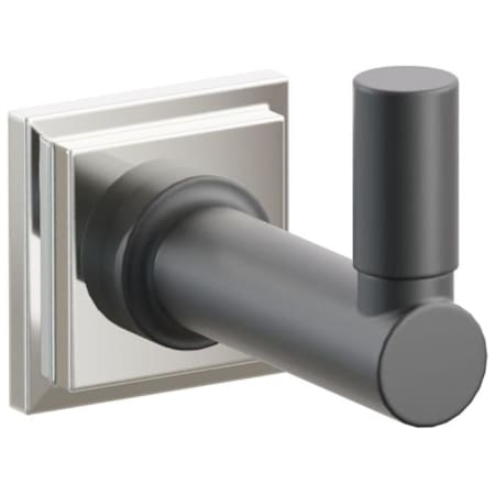 Emtek SELECT Single Robe Hook with Polished Nickel Step Square Rose and Choice of Round Stem/Smooth Tip Finish Polished Nickel Rosette / Flat Black Stem / Flat Black Tip