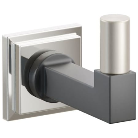 Emtek SELECT Single Robe Hook with Polished Nickel Step Square Rose, Satin Nickel Smooth Tip, and Choice of Square Stem Finish Polished Nickel Rosette / Flat Black Stem / Satin Nickel Tip