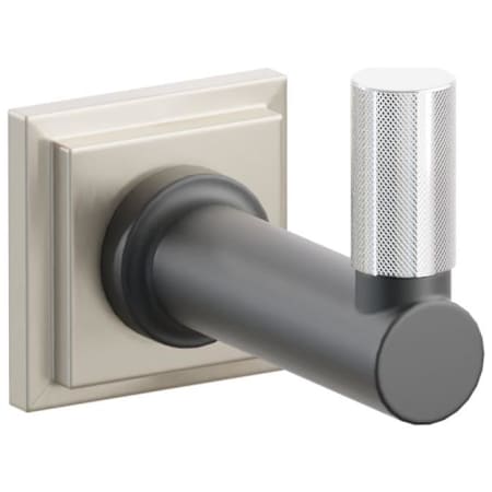 Emtek SELECT Single Robe Hook with Satin Nickel Step Square Rose, Polished Chrome Knurled Tip, and Choice of Round Stem Finish Satin Nickel Rosette / Flat Black Stem / Polished Chrome Tip
