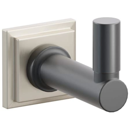Emtek SELECT Single Robe Hook with Satin Nickel Step Square Rose, Oil Rubbed Bronze Smooth Tip, and Choice of Round Stem Finish Satin Nickel Rosette / Flat Black Stem / Oil Rubbed Bronze Tip