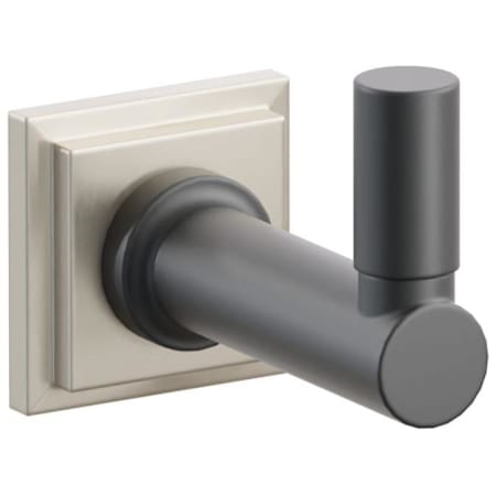 Emtek SELECT Single Robe Hook with Satin Nickel Step Square Rose and Choice of Round Stem/Smooth Tip Finish Satin Nickel Rosette / Flat Black Stem / Flat Black Tip
