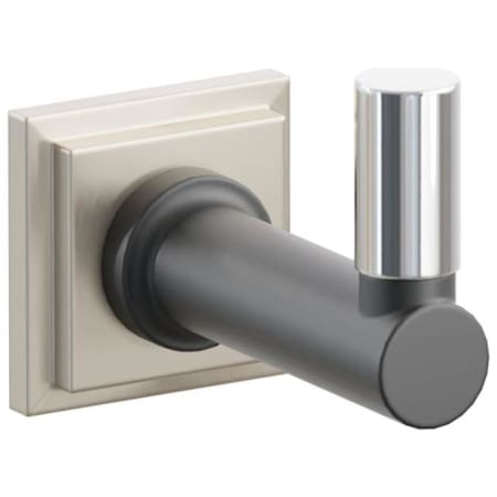Emtek SELECT Single Robe Hook with Satin Nickel Step Square Rose, Polished Chrome Smooth Tip, and Choice of Round Stem Finish Satin Nickel Rosette / Flat Black Stem / Polished Chrome Tip