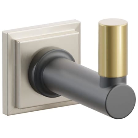 Emtek SELECT Single Robe Hook with Satin Nickel Step Square Rose, French Antique Smooth Tip, and Choice of Round Stem Finish Satin Nickel Rosette / Flat Black Stem / French Antique Tip
