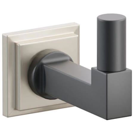 Emtek SELECT Single Robe Hook with Satin Nickel Step Square Rose and Choice of Square Stem/Smooth Tip Finish Satin Nickel Rosette / Flat Black Stem / Flat Black Tip