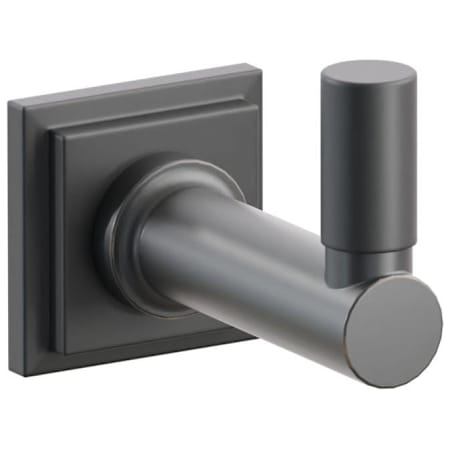 Emtek SELECT Single Robe Hook with Oil Rubbed Bronze Round Stem and Choice of Step Square Rose/Smooth Tip Finish Flat Black Rosette / Oil Rubbed Bronze Stem / Flat Black Tip