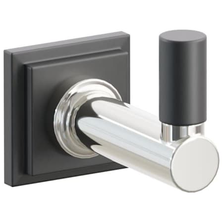 Emtek SELECT Single Robe Hook with Polished Nickel Round Stem and Choice of Step Square Rose/Smooth Tip Finish Flat Black Rosette / Polished Nickel Stem / Flat Black Tip