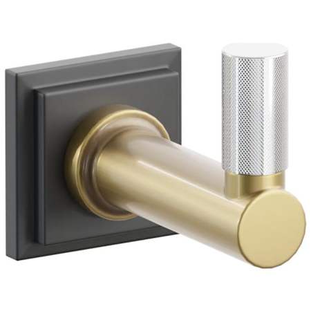 Emtek SELECT Single Robe Hook with Flat Black Step Square Rose, Polished Chrome Knurled Tip, and Choice of Round Stem Finish Flat Black Rosette / French Antique Stem / Polished Chrome Tip