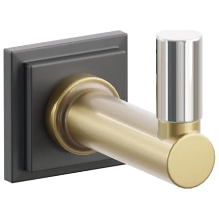 Emtek SELECT Single Robe Hook with Flat Black Step Square Rose, Polished Nickel Smooth Tip, and Choice of Round Stem Finish Flat Black Rosette / French Antique Stem / Polished Nickel Tip