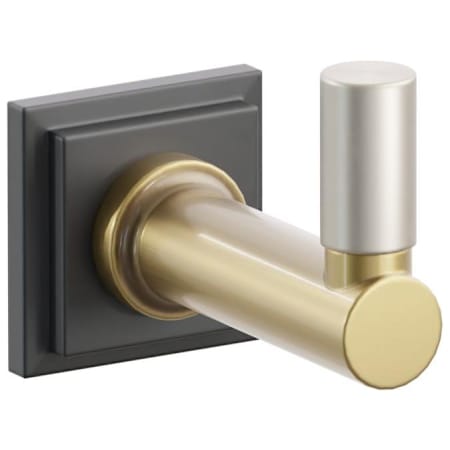 Emtek SELECT Single Robe Hook with Flat Black Step Square Rose, Satin Nickel Smooth Tip, and Choice of Round Stem Finish Flat Black Rosette / French Antique Stem / Satin Nickel Tip
