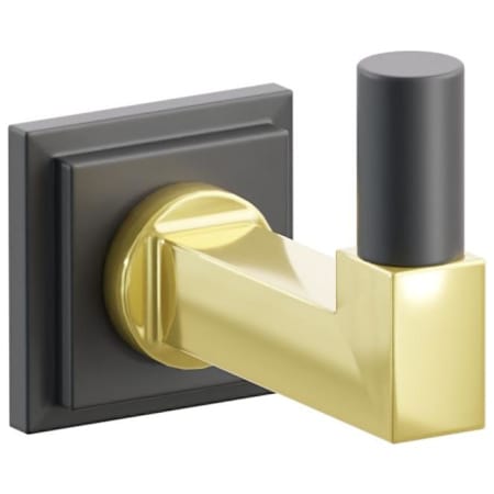 Emtek SELECT Single Robe Hook with Unlacquered Brass Square Stem and Choice of Step Square Rose/Smooth Tip Finish Flat Black Rosette / Unlacquered Brass Stem / Flat Black Tip