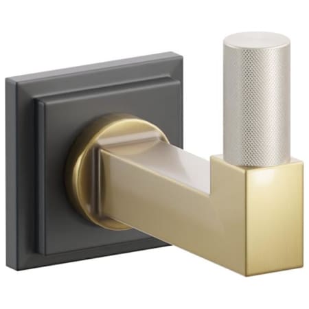 Emtek SELECT Single Robe Hook with Flat Black Step Square Rose, Satin Nickel Knurled Tip, and Choice of Square Stem Finish Flat Black Rosette / French Antique Stem / Satin Nickel Tip