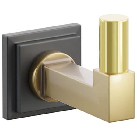 Emtek SELECT Single Robe Hook with Flat Black Step Square Rose, Unlacquered Brass Smooth Tip, and Choice of Square Stem Finish Flat Black Rosette / French Antique Stem / Unlacquered Brass Tip