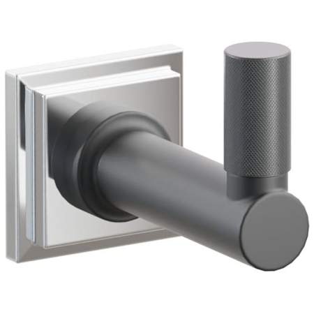 Emtek SELECT Single Robe Hook with Polished Chrome Step Square Rose, Oil Rubbed Bronze Knurled Tip, and Choice of Round Stem Finish Polished Chrome Rosette / Flat Black Stem / Oil Rubbed Bronze Tip