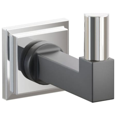 Emtek SELECT Single Robe Hook with Polished Chrome Step Square Rose, Polished Nickel Smooth Tip, and Choice of Square Stem Finish Polished Chrome Rosette / Flat Black Stem / Polished Nickel Tip