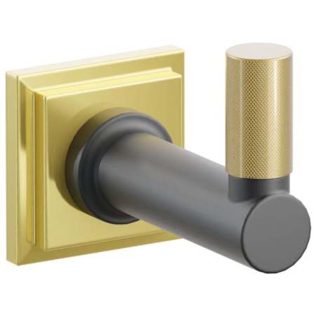 Emtek SELECT Single Robe Hook with Unlacquered Brass Step Square Rose, French Antique Knurled Tip, and Choice of Round Stem Finish Unlacquered Brass Rosette / Flat Black Stem / French Antique Tip