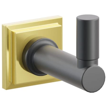 Emtek SELECT Single Robe Hook with Unlacquered Brass Step Square Rose and Choice of Round Stem/Smooth Tip Finish Unlacquered Brass Rosette / Flat Black Stem / Flat Black Tip