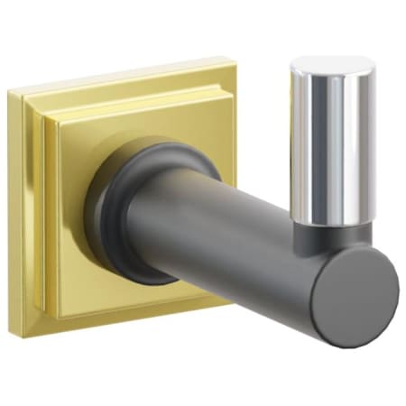 Emtek SELECT Single Robe Hook with Unlacquered Brass Step Square Rose, Polished Chrome Smooth Tip, and Choice of Round Stem Finish Unlacquered Brass Rosette / Flat Black Stem / Polished Chrome Tip