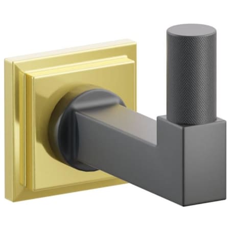 Emtek SELECT Single Robe Hook with Unlacquered Brass Step Square Rose and Choice of Square Stem/Knurled Tip Finish Unlacquered Brass Rosette / Flat Black Stem / Flat Black Tip